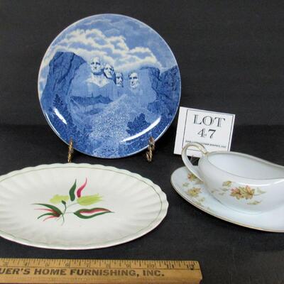Lot of Vintage Dishes, Mt Rushmore Plate, Norcrest Autumn Fantasy Gravy/Tray, Blue Ridge Platter