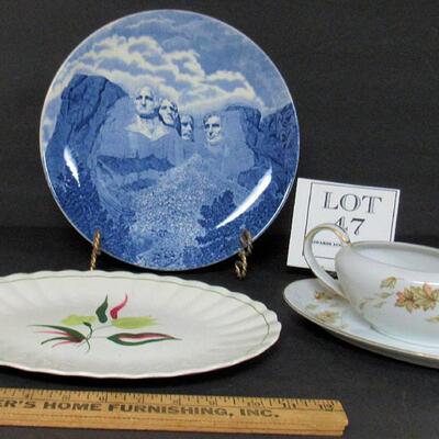 Lot of Vintage Dishes, Mt Rushmore Plate, Norcrest Autumn Fantasy Gravy/Tray, Blue Ridge Platter