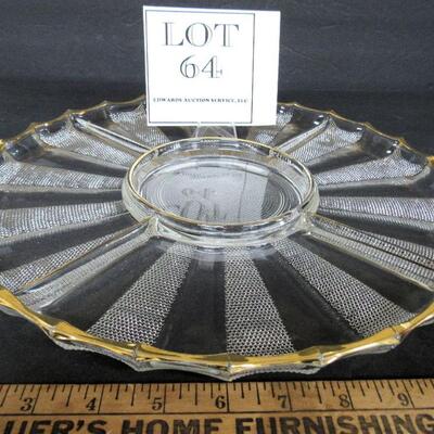 Vintage Jeanette Glass Dew Drop Large Relish Tray, Gold Trim