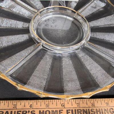 Vintage Jeanette Glass Dew Drop Large Relish Tray, Gold Trim