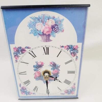 LOVELY LITTLE BLUE ROSE BASKET CLOCK