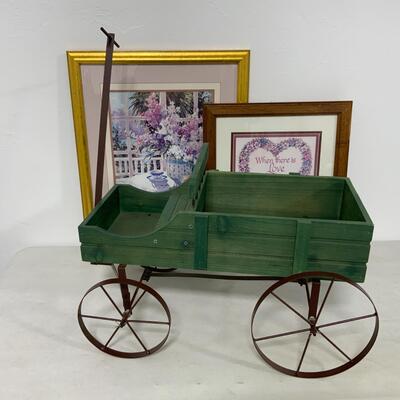 -109- Decorative Wagon and Two Framed Pieces