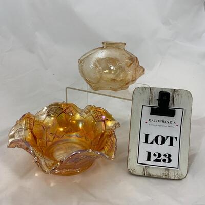 -123- Carnival Glass Pig | Carnival Glass Bon Bon Dish