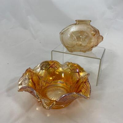 -123- Carnival Glass Pig | Carnival Glass Bon Bon Dish