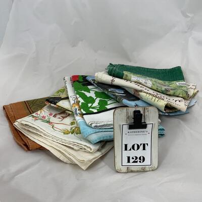 -129- Ten Printed Tea Towels