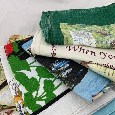 -129- Ten Printed Tea Towels