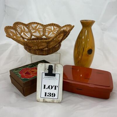 -139- Wood Vase | Hand Made Basket | Vintage Storage