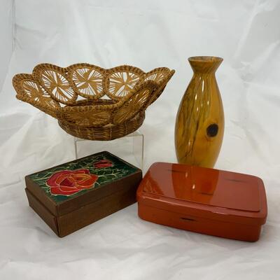 -139- Wood Vase | Hand Made Basket | Vintage Storage