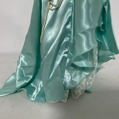 -182- Franklin Mint Heirloom Doll | Teal Silky Dress