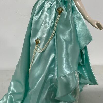 -182- Franklin Mint Heirloom Doll | Teal Silky Dress