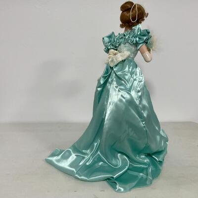 -182- Franklin Mint Heirloom Doll | Teal Silky Dress