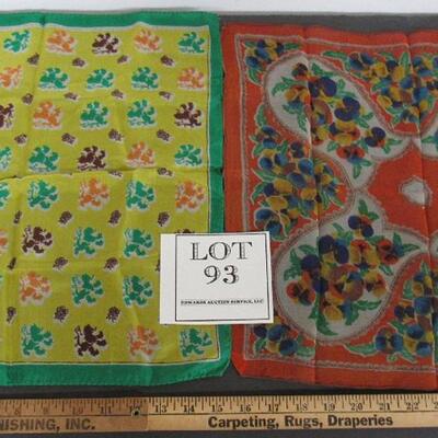 2 Vintage Large Ladies Hankies, Very Thin Material