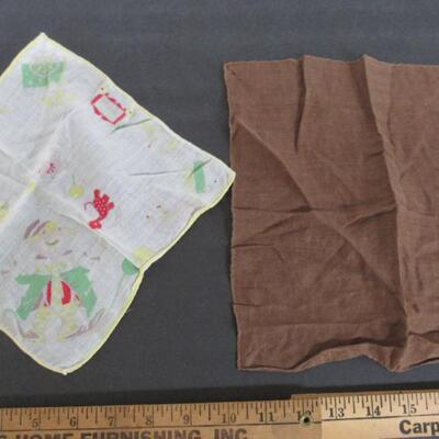 2 Vintage Small Hankies, Child's Clown, Brown With Floral