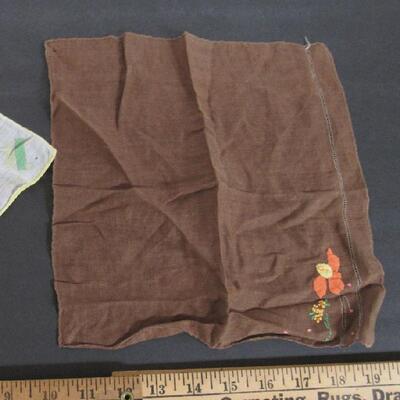 2 Vintage Small Hankies, Child's Clown, Brown With Floral