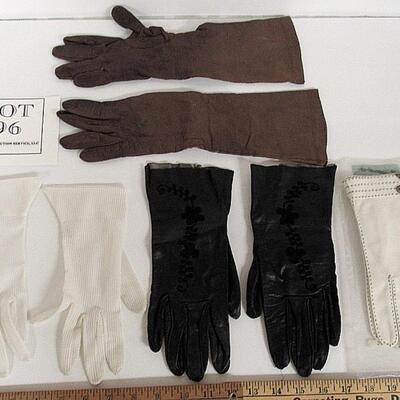 4 Pair Vintage Ladies Gloves, 2 Leather, 1 MIP Crescendo Sant' Angelo Never Used In Original Package