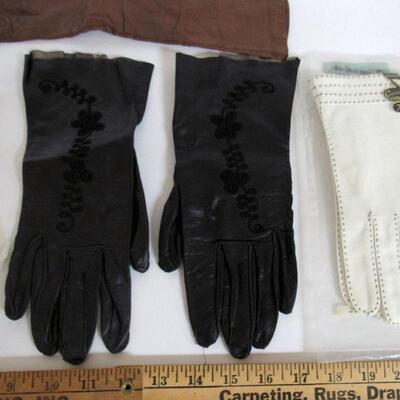 4 Pair Vintage Ladies Gloves, 2 Leather, 1 MIP Crescendo Sant' Angelo Never Used In Original Package