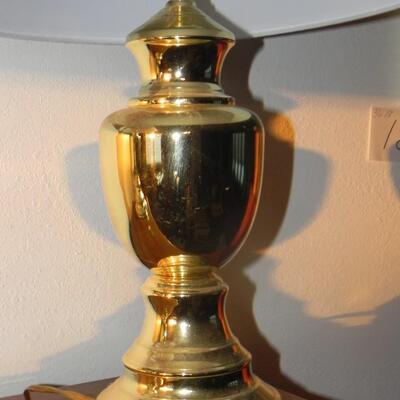 LOT  TWO GOLD TONE LAMPS WITH SHADES