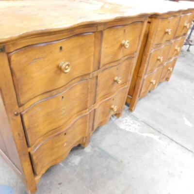 Pair of Wood Finish Serpentine Front Studio Pine Dressers by Drexel
