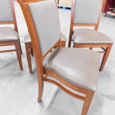 Set of Four Contemporary Faux Leather Seat Fabric Back Wood Frame Chairs by GAR