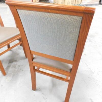 Set of Four Contemporary Faux Leather Seat Fabric Back Wood Frame Chairs by GAR