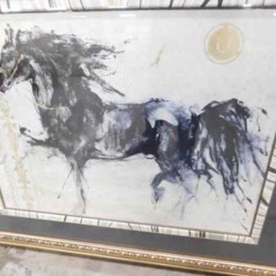 Stunning Large John Richard Framed Under Glass Black Stallion Wall Decor 58