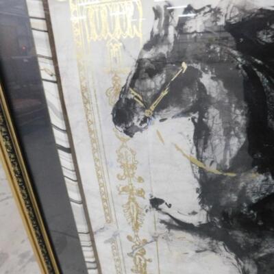 Stunning Large John Richard Framed Under Glass Black Stallion Wall Decor 58