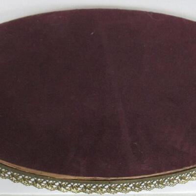 Vintage Fancy Oval Dresser Mirror With Bird Theme, Pierced Metal