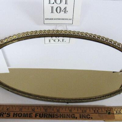 Vintage Fancy Oval Dresser Mirror With Bird Theme, Pierced Metal