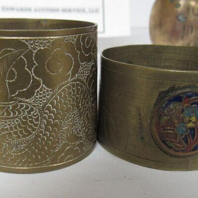 Lot of Brass Smalls, Match Holder, Napkin Ring, Toothpick Holder, Bell