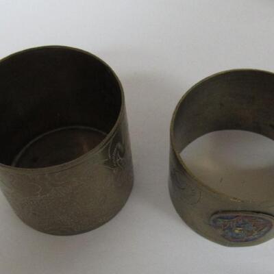 Lot of Brass Smalls, Match Holder, Napkin Ring, Toothpick Holder, Bell