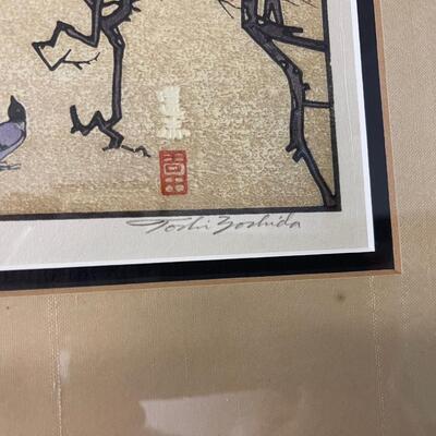 E950 Signed Original Toshi Yoshida (1911 - 1995) Japanese Woodblock Print - â€œPlum Tree and Blue Magpieâ€ 1951