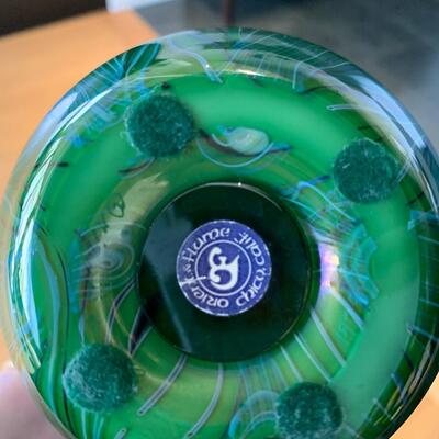 Green Favrile Glass Vase, Signed