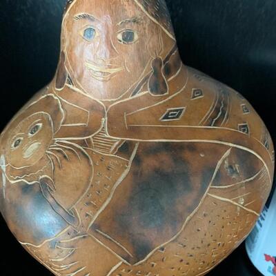 Hand Carved and Painted Gourd from Peru
