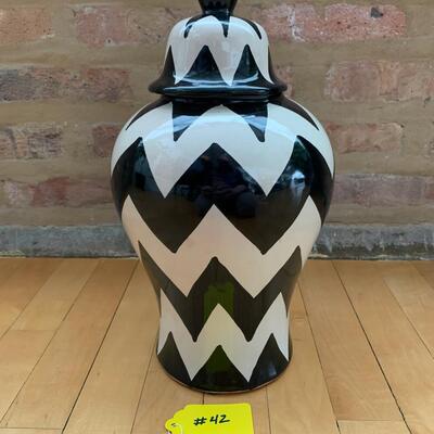 Black and White Hand Painted Covered Urn