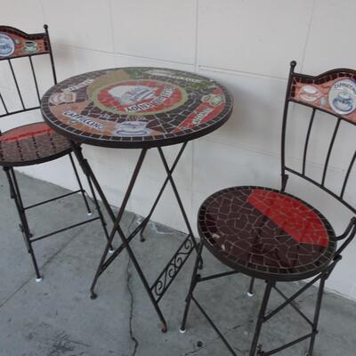LOT 604. BAR HEIGHT TILE BISTRO SET