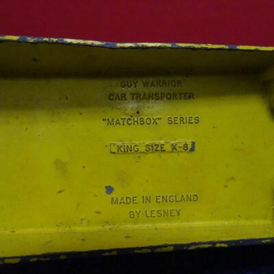 LOT 624.  MATCHBOX KING SIZE CAR HAULER AND WINROSS VINTAGE TOY TRUCKS