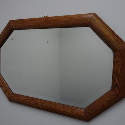 LOT 581. WALL MIRROR WITH OAK TRIM