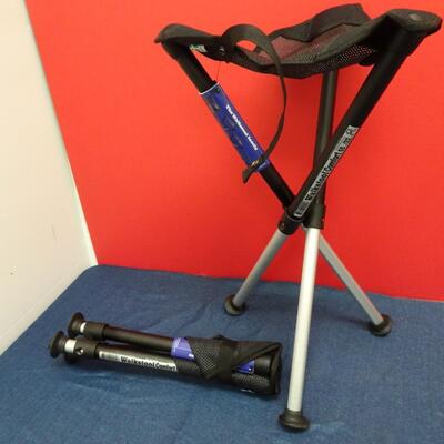 LOT 597. TWO  WALKSTOOL BRAND  ALUMINUM FOLDING STOOLS (MADE IN SWEDEN)