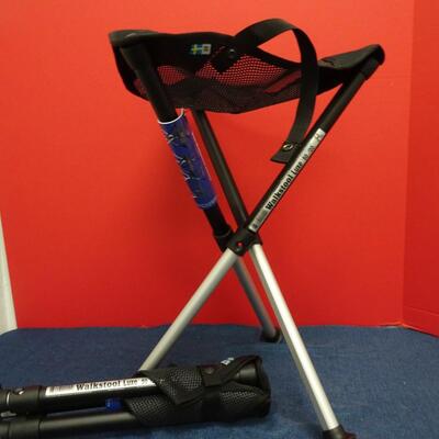 LOT 600. TWO  WALKSTOOL BRAND  ALUMINUM FOLDING STOOLS (MADE IN SWEDEN)