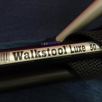 LOT 600. TWO  WALKSTOOL BRAND  ALUMINUM FOLDING STOOLS (MADE IN SWEDEN)