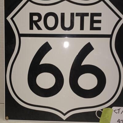 VINTAGE ANDE ROONEY ROUTE 66 ENAMEL PORCELAIN METAL SIGN 11" x 12"