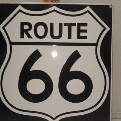 VINTAGE ANDE ROONEY ROUTE 66 ENAMEL PORCELAIN METAL SIGN 11" x 12"