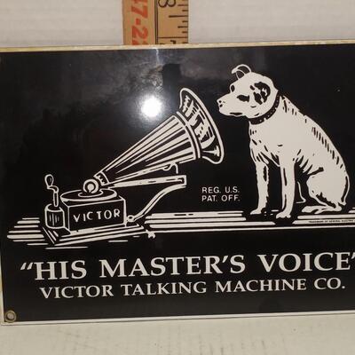 Ande Rooney Enamel Sign "HIS MASTER'S VOICE" Victor Talking Machine Co.