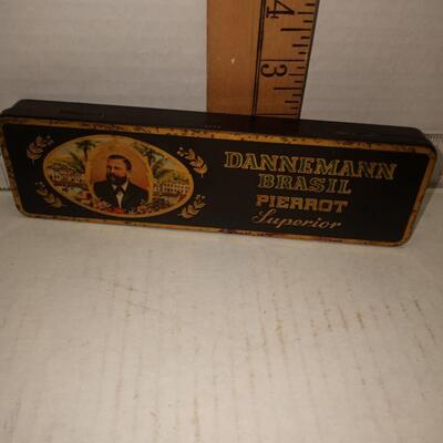 VINTAGE DANNEMANN BRASIL PIERROT LONJA CIGARILLOS TIN - EMPTY - COLLECTORS ITEM