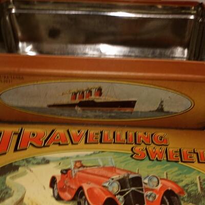 1930s Tin Travelling Sweets Automobiles Trains Ships