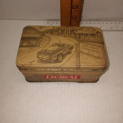 DORAL Promotional Tin Box Detached Lid Collectible Tobaccoville Brown Upcycle