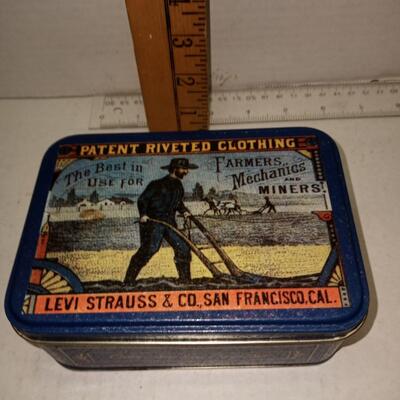 Vintage Levi Strauss blue jeans advertising tin man plowing 4x5.75"