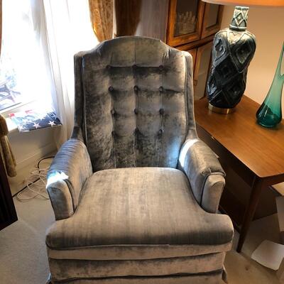 Vintage MCM powder blue velour swivel chair