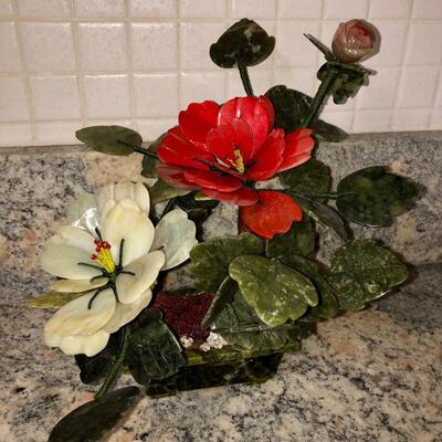 Hand carved jade bonsai tree flowers