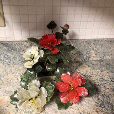 Hand carved jade bonsai tree flowers